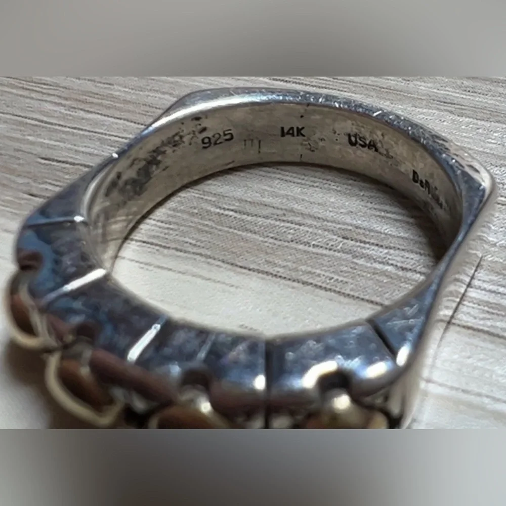 Vintage Designer David & Ronnie Sterling Silver & 14K Gold Band Ring, Size 7.5